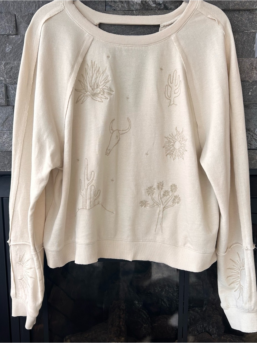 Cleo + Wolf Desert Embroidery Open Back L/S Top
